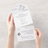 Ampersand Elegant Script QR Code Budget Bruiloft All In One Uitnodiging (Afscheurbaar)