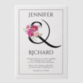 Ampersand en boeket van roze rozen bloemenbruiloft vellum uitnodigingen (Voorkant)