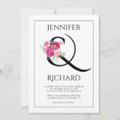 Ampersand en boeket van roze rozen QR bruiloft Kaart (Voorkant)