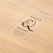 Ampersand en perzik pioenen bloemenbruiloft acryl uitnodigingen (Laagn)