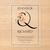 Ampersand en perzik pioenen bloemenbruiloft acryl uitnodigingen (Voorkant)