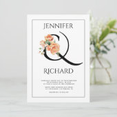 Ampersand en perzik pioenen bloemenbruiloft kaart (Staand voorkant)