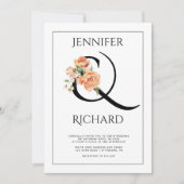 Ampersand en perzik pioenen QR bruiloft Kaart (Voorkant)