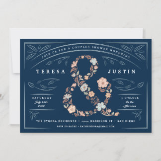 Ampersand Floral Couples Shower Party Invitation Kaart