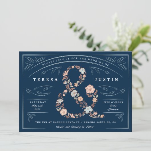 Ampersand Floral Wedding Invitation Kaart (Staand voorkant)