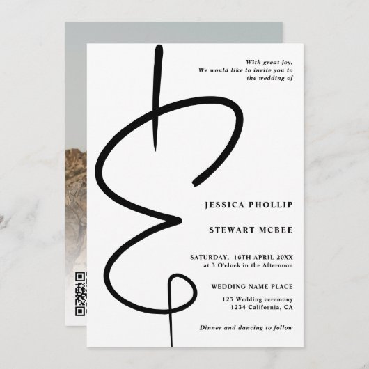 Ampersand foto moderne kalligrafie Qr code bruilof Kaart (Voorkant / Achterkant)