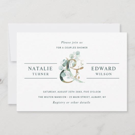 Ampersand Gold Greenery Wedding Couples Shower Kaart (Voorkant)