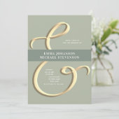 Ampersand Gold Sage Green Wedding Invitation Kaart (Staand voorkant)