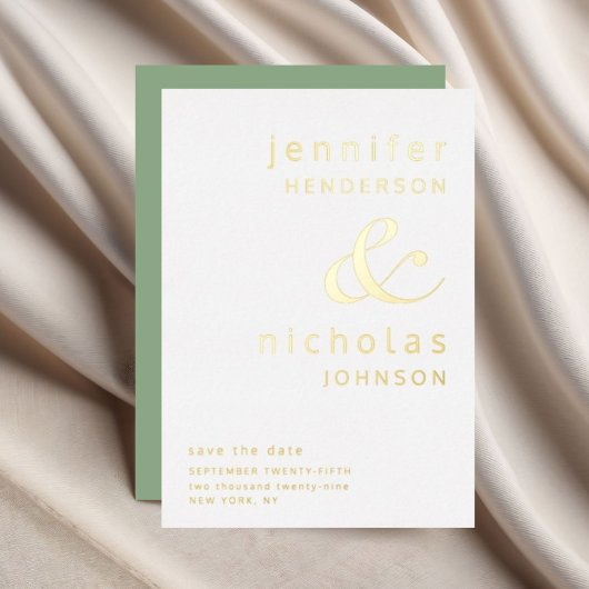 Ampersand Green Wedding Save the Date Gold Folie Uitnodiging