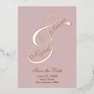 Ampersand Hart Roze Blush Save the Date Gedrukt Folie Uitnodiging