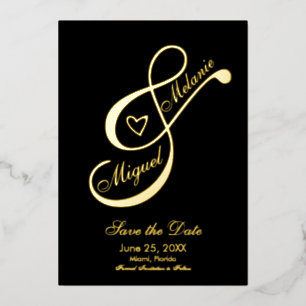 Ampersand Hart Zwart Save the Date Gedrukt Folie Uitnodiging