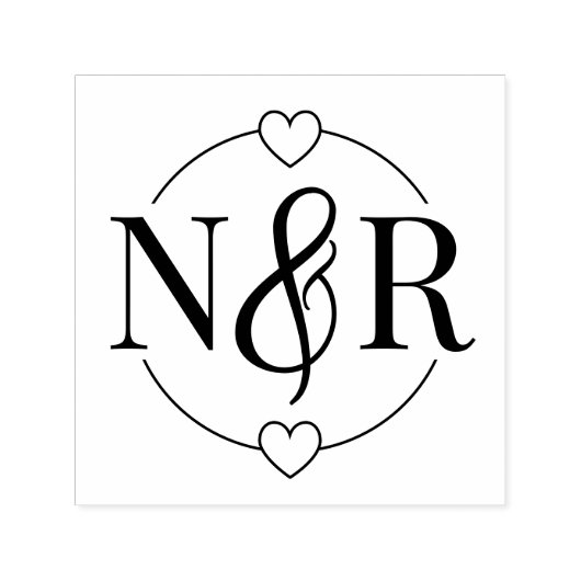 Ampersand & Harten Mooie Ronde Trouw Monogram Zelfinktende Stempel (Design)