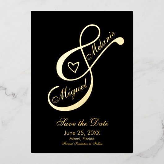 Ampersand Heart Black Save the Date Ppress Folie Uitnodiging (Voorkant)