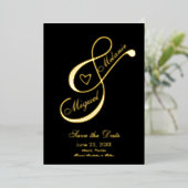 Ampersand Heart Black Save the Date Ppress Folie Uitnodiging (Staand Voorkant)