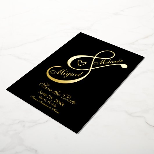 Ampersand Heart Black Save the Date Ppress Folie Uitnodiging (Gedraaid)