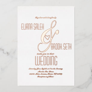 Ampersand Heart Gold Wedding geperst Folie Uitnodiging