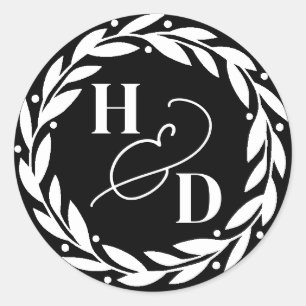 Ampersand Koppels Initialen krans bruiloft Ronde Sticker