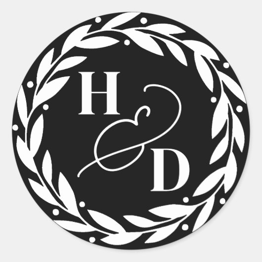 Ampersand Koppels Initialen krans bruiloft Ronde Sticker (Voorkant)