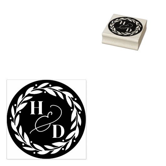 Ampersand Koppels Initialen krans bruiloft Rubberstempel (Gestempeld)