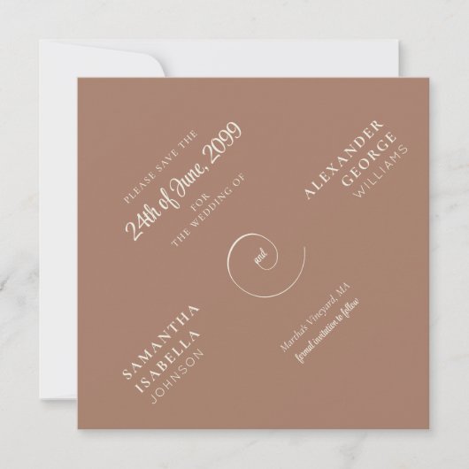 Ampersand Minimalist Mocha Mousse Tijdloze Trouwda Save The Date (Voorkant)
