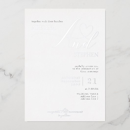 Ampersand Minimalistisch Elegant Script Wedding Si Folie Uitnodiging (Voorkant)