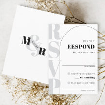 Ampersand Modern White Arch Wedding RSVP Kaart