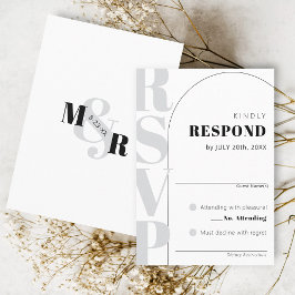 Ampersand Modern White Arch Wedding RSVP Kaart
