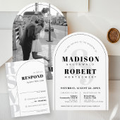 Ampersand Modern White Arch Wedding RSVP Kaart