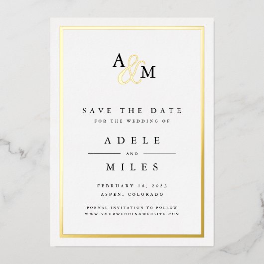 Ampersand Monogram Folie Save the Date Kaart (Voorkant)