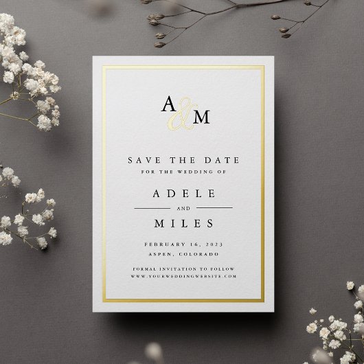 Ampersand Monogram Folie Save the Date Kaart