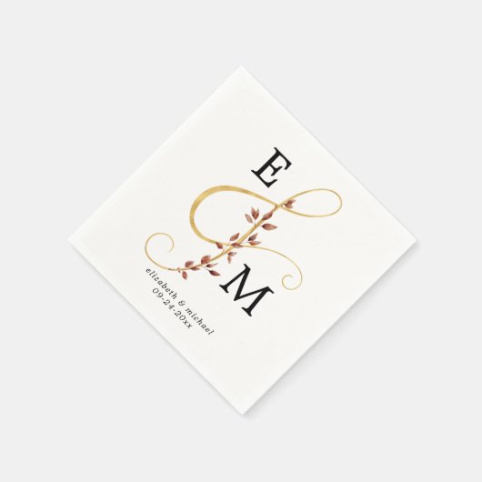 Ampersand Monogram Gold Herfst Botanical Wedding Servet (Hoek)