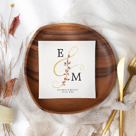 Ampersand Monogram Gold Herfst Botanical Wedding Servet