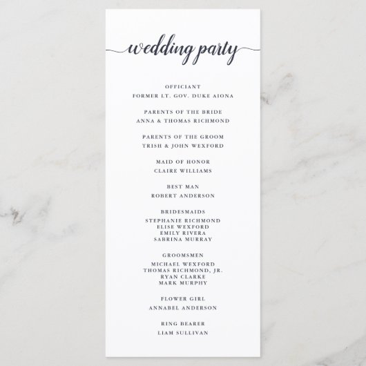 Ampersand Monogram Huwelijksceremonie Programma Programmakaart (Achterkant)