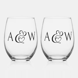 Ampersand Monogram Initialen Modern Chic Wedding Wijnglas Zonder Voet