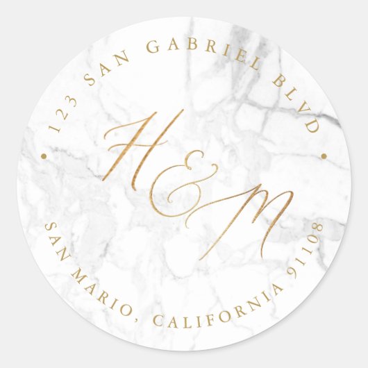 Ampersand Monogram Kalligrafie Faux Goud Marmer Ronde Sticker (Voorkant)