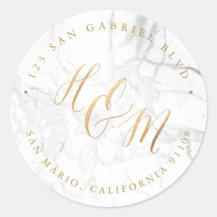 Ampersand Monogram Kalligrafie Faux Goud Marmer Ronde Sticker