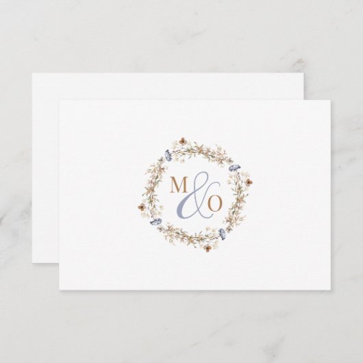 Ampersand Monogram Paar Bruiloft Wildflower Notitiekaartje (Voorkant / Achterkant)