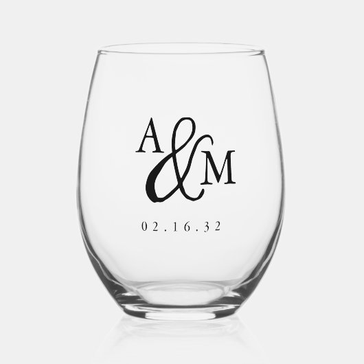 Ampersand Monogram Wedding Favor Wijnglas Zonder Voet (Voorkant)