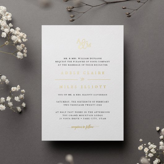 Ampersand Monogram Wedding Folie Uitnodiging