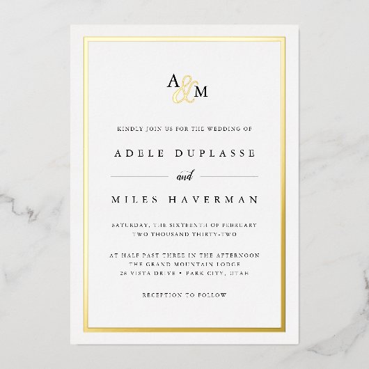 Ampersand Monogram Wedding Folie Uitnodiging (Voorkant)