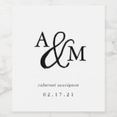 Ampersand Monogram Wedding Wijn Etiket (Enkel label)