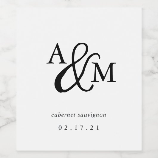 Ampersand Monogram Wedding Wijn Etiket (Enkel label)