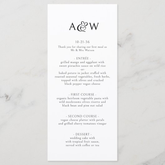 Ampersand Monogram Zwart-wit bruiloft Menu (Voorkant)