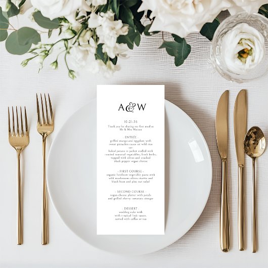 Ampersand Monogram Zwart-wit bruiloft Menu