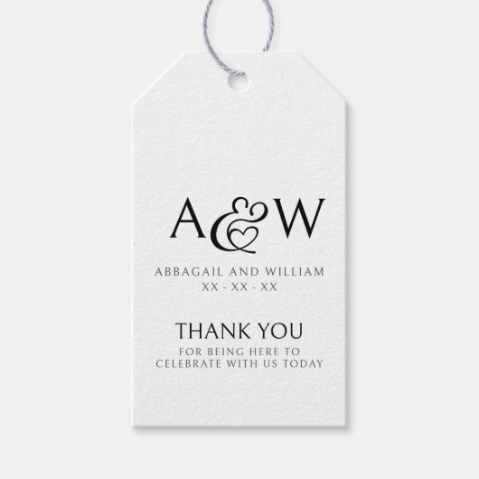 Ampersand Monogram Zwart & Wit Huwelijk Dank U Cadeaulabel (Voorkant)