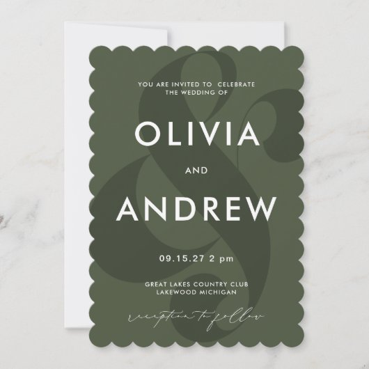 Ampersand Moss Green Wedding Invitation Kaart (Voorkant)