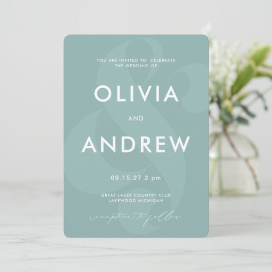 Ampersand Pastel Seafoam Green Wedding Kaart (Staand voorkant)