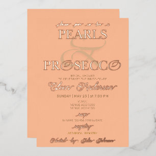 Ampersand Peach Fuzz Parels Prosecco Bruiloftsborr Folie Uitnodiging