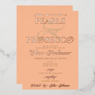 Ampersand Peach Fuzz Pearls Prosecco Vrijgezellenf Folie Uitnodiging