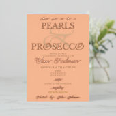 Ampersand Peach Fuzz Pearls Prosecco Vrijgezellenf Folie Uitnodiging (Staand Voorkant)